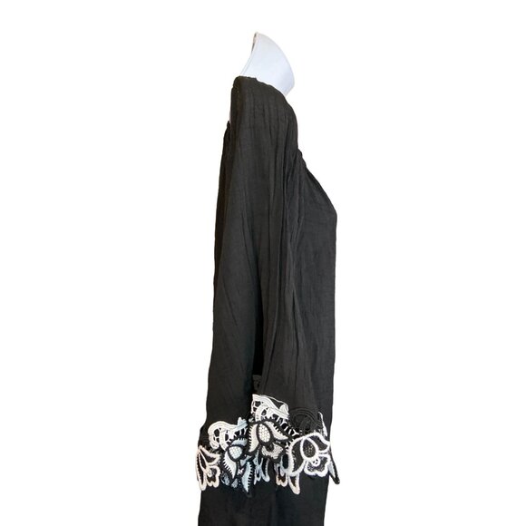 Cato EST 1946 Womens Peasant Blouse Black L Embroidered Bell Sleeves Whimsy Goth - Picture 3 of 6